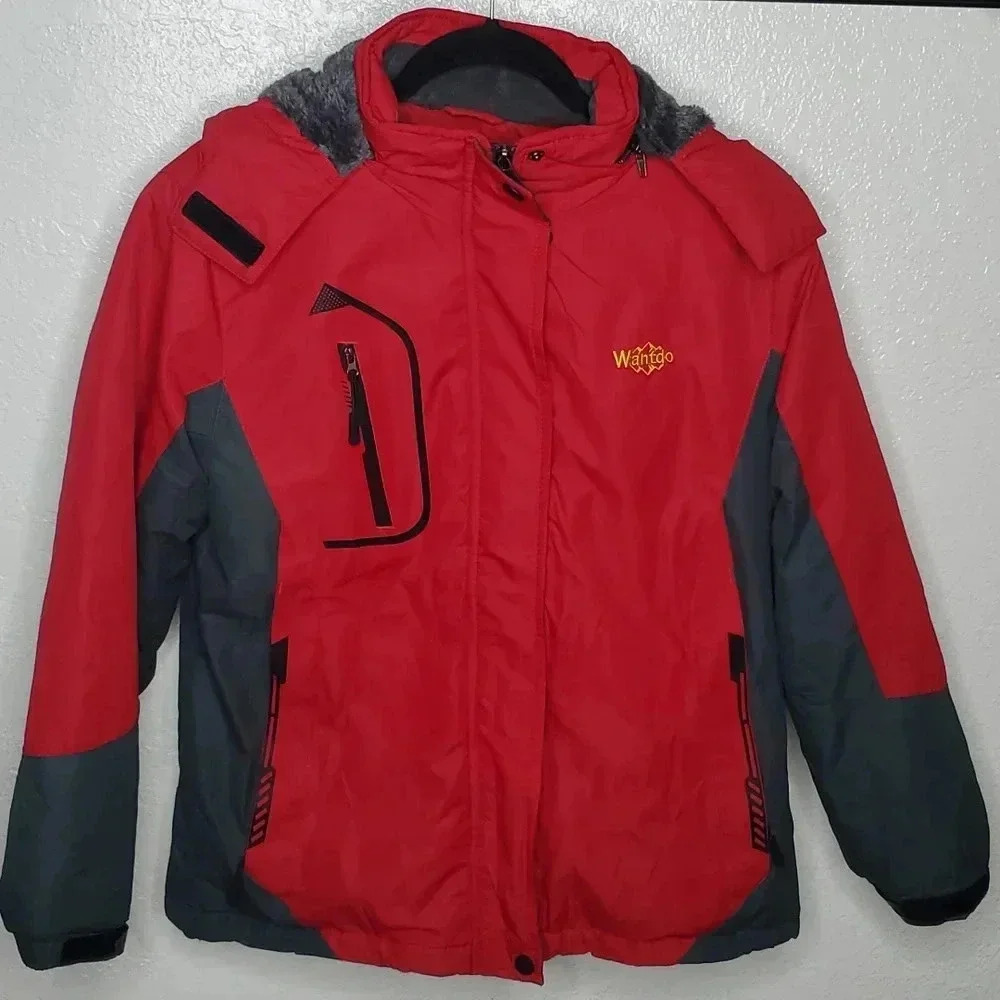 Wantdo Women's Red Hooded Winter Ski Jacket Size Small